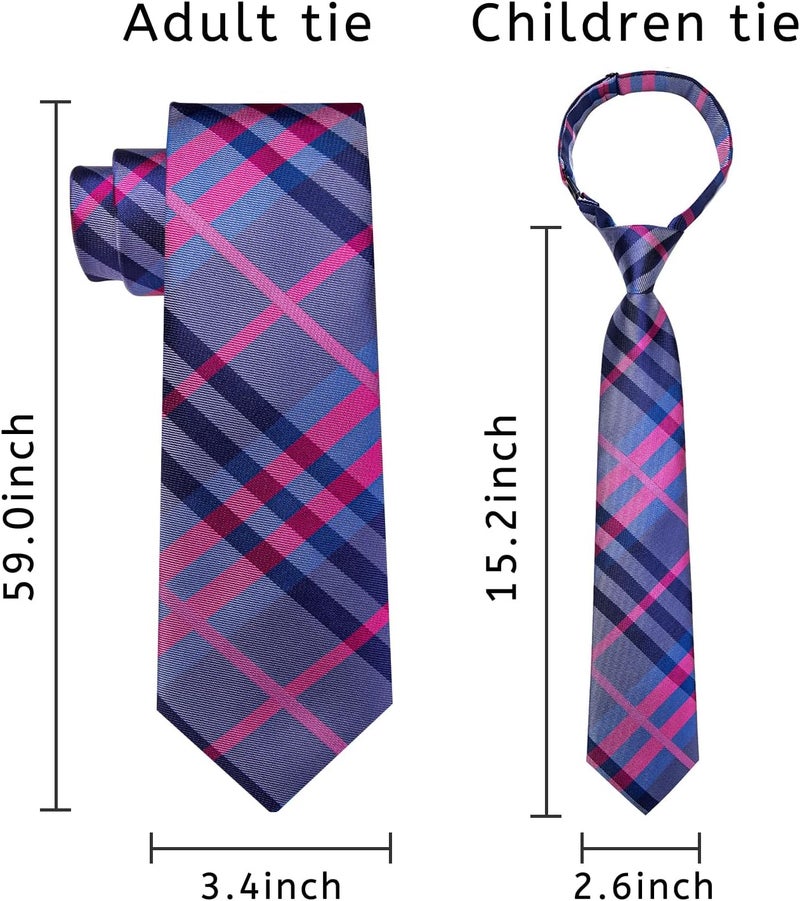DiBanGu 2PCS Set for Father and Son Tie Silk Mens and Boys Adjustable Necktie & Pocket Square Cufflinks Kids Pre-tied Necktie - Image 4